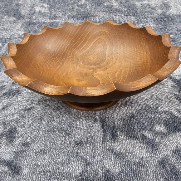 Vintage Woodcraftery wooden bowl set 1 large 7 small scalloped edges MCM - Picture 7 of 15